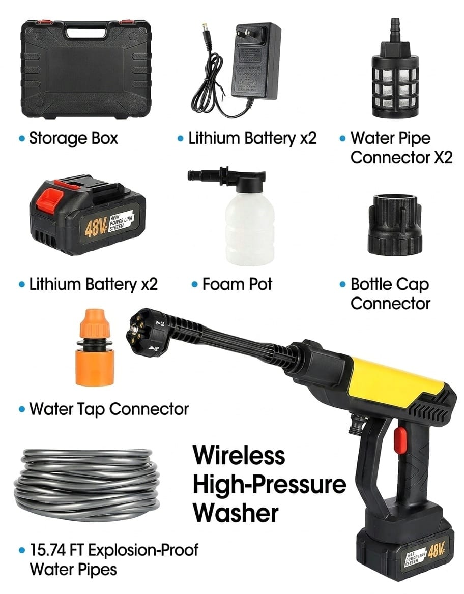 Portable Wireless High Pressure Car Washer Gun | 48V Cordless Washer