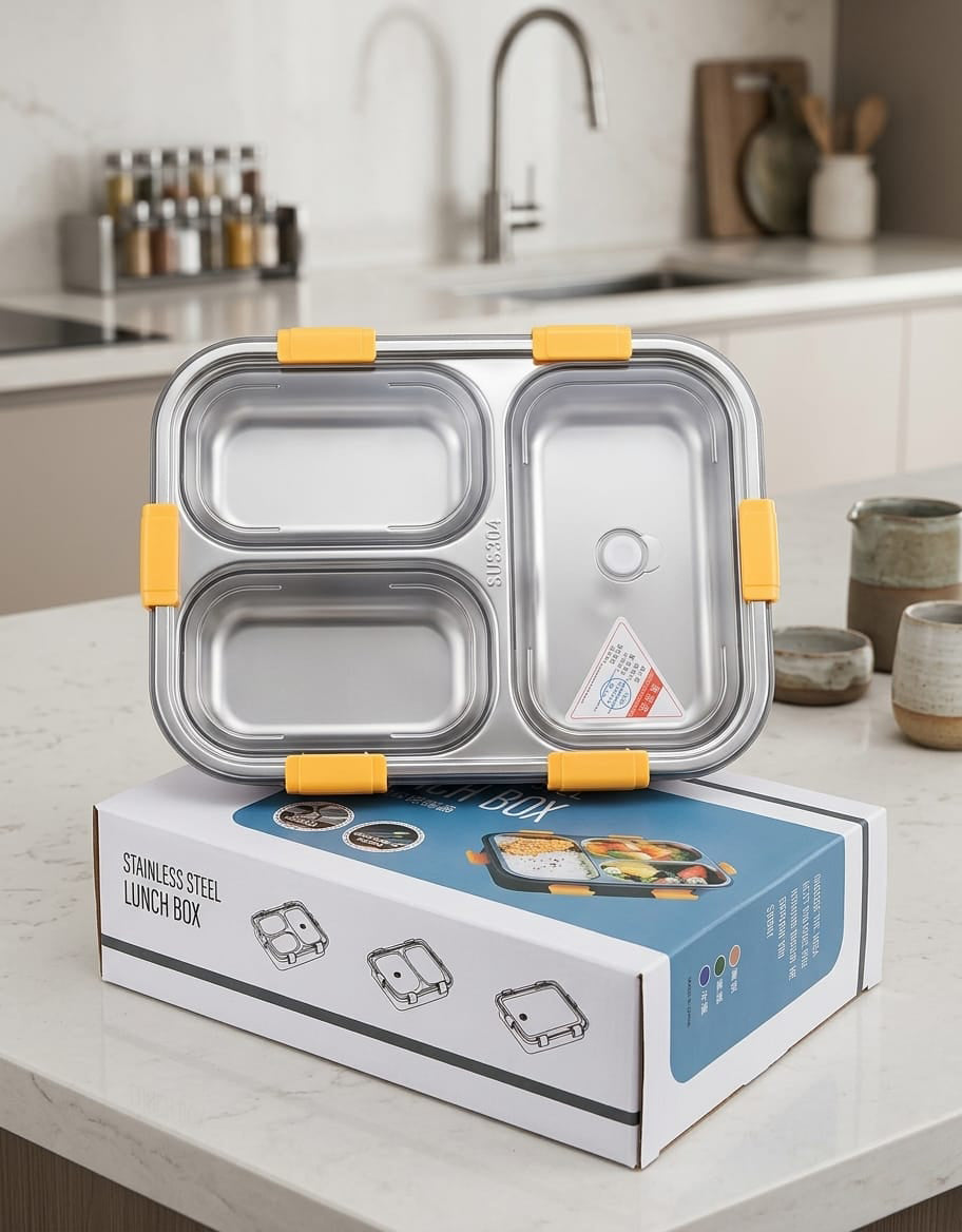 Stainless Steel 3 Compartment Lunch Box | Leakproof Bento Box
