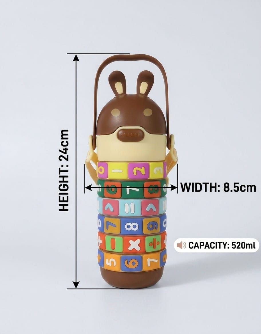 Kids Interactive Math Learning Water Bottle with Straw & Strap (520ml)