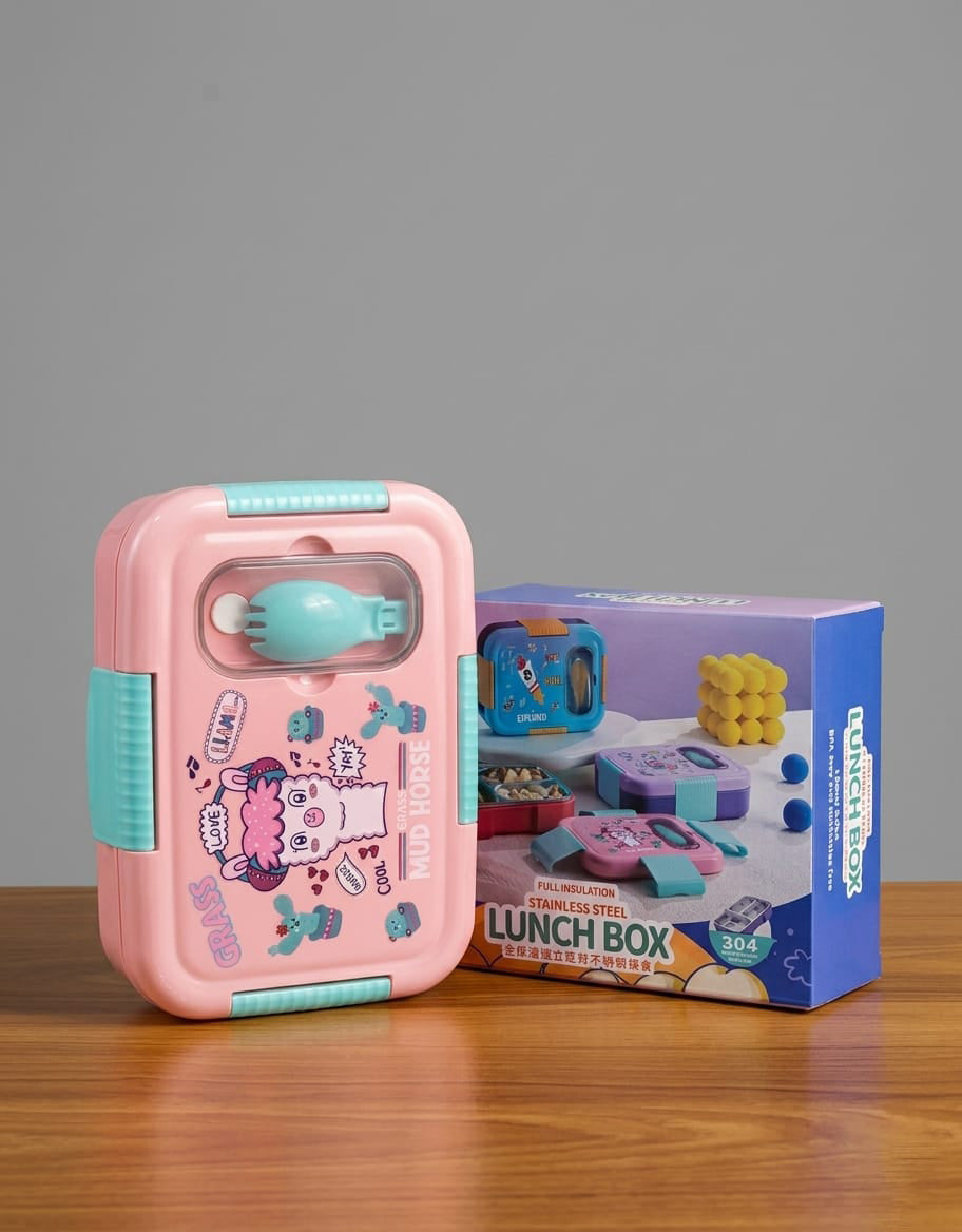 Kids Stainless Steel Lunch Box with Spoon | Cartoon Lunch Box