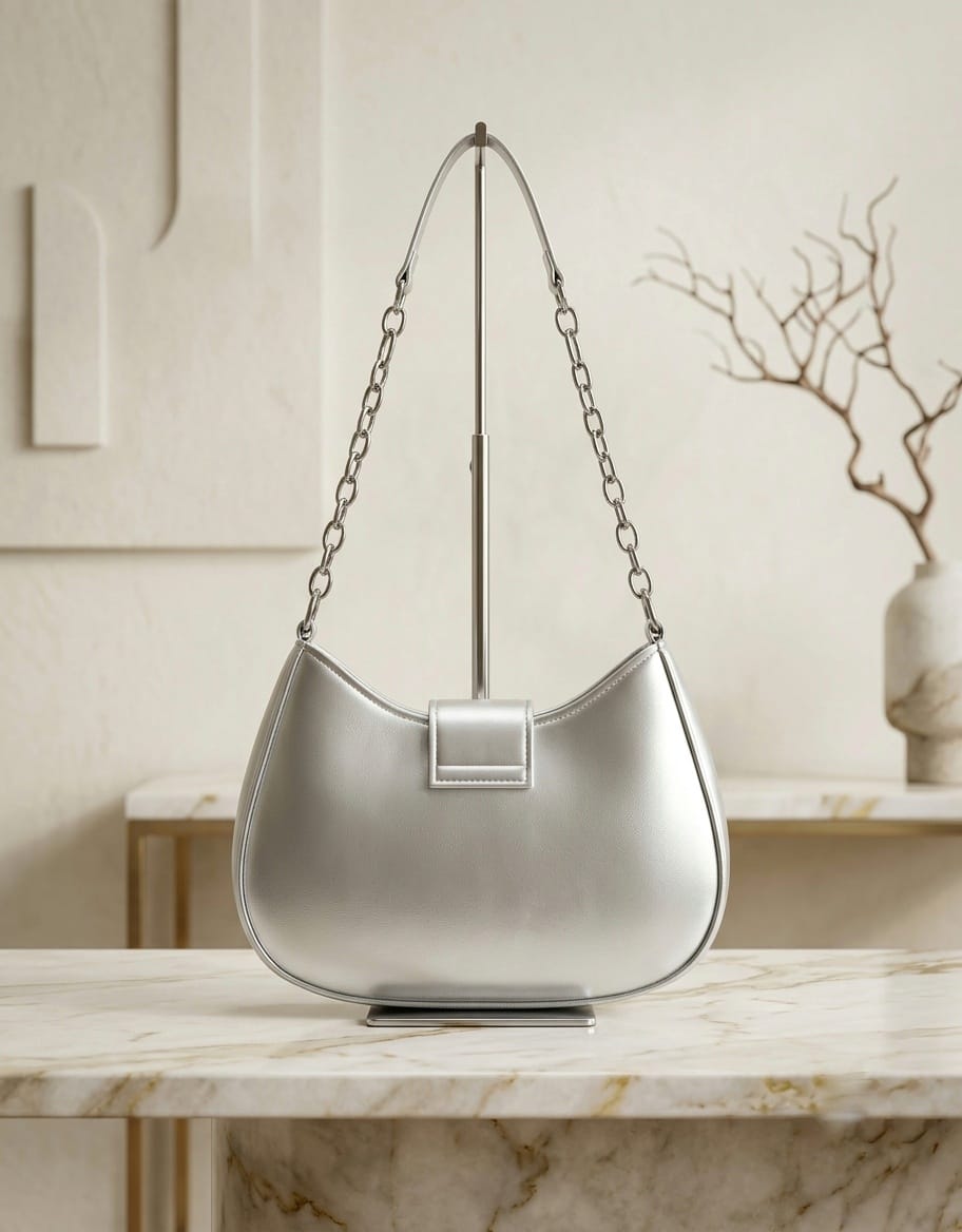 Silver Bow Chain Shoulder Bag for Women