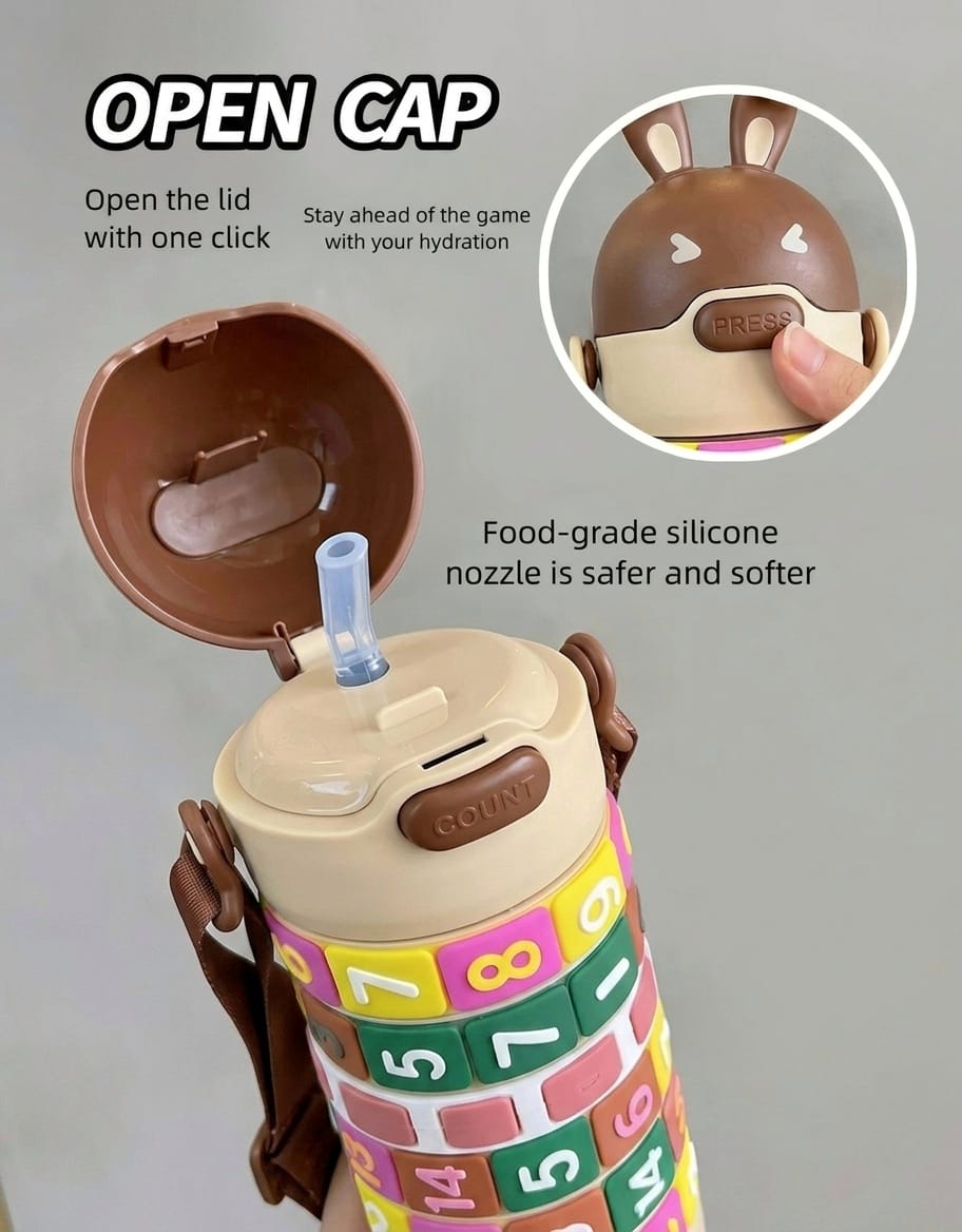 Kids Interactive Math Learning Water Bottle with Straw & Strap (520ml)