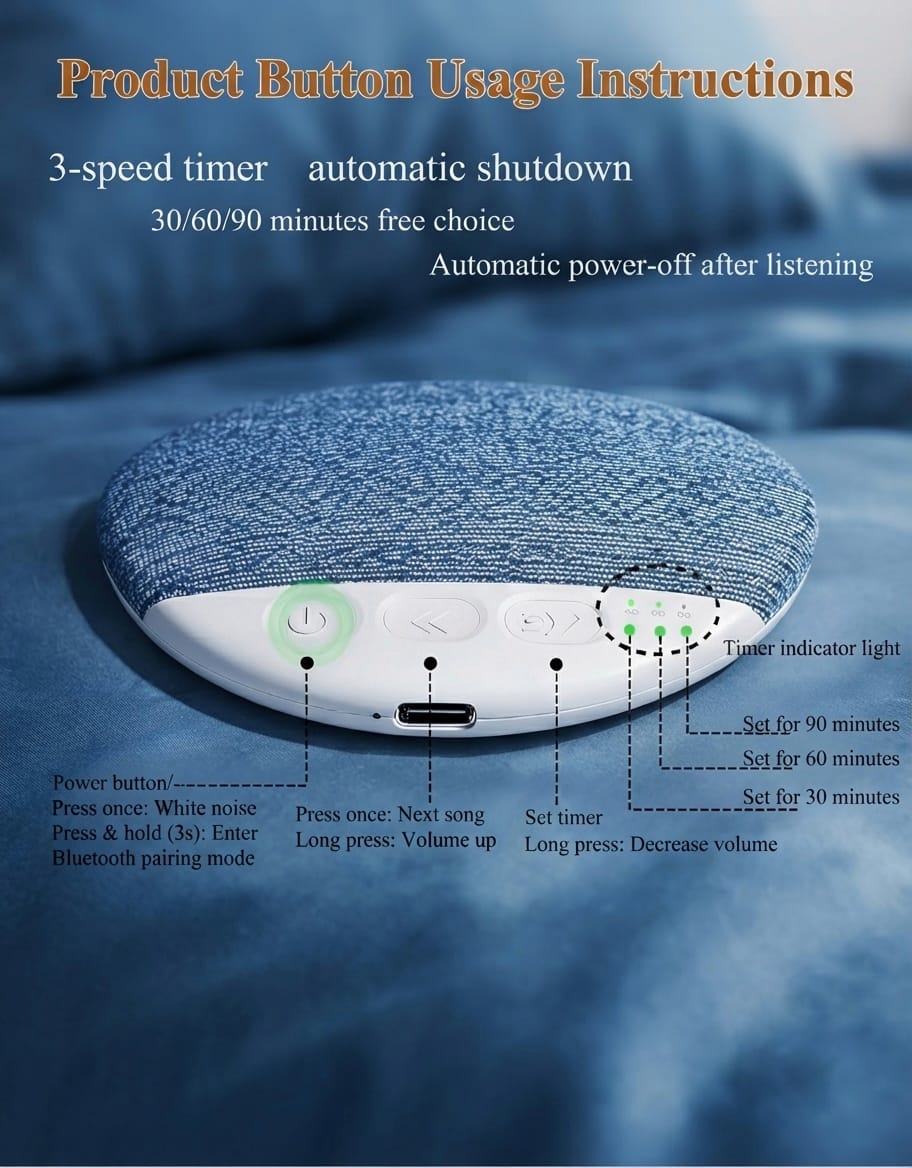 Bluetooth Under Pillow Sleep Speaker with White Noise & Timer | Wireless Sleep Speaker