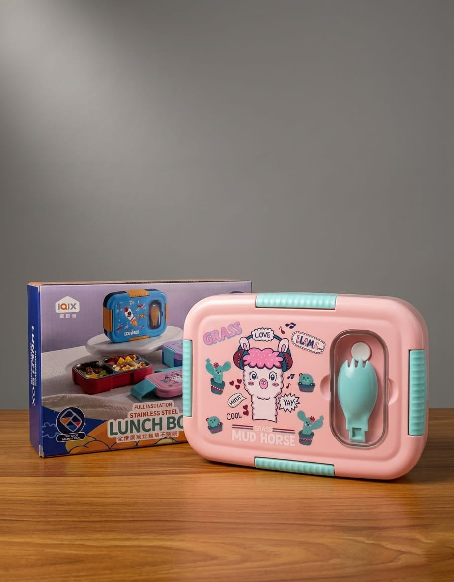 Kids Stainless Steel Lunch Box with Spoon | Cartoon Lunch Box