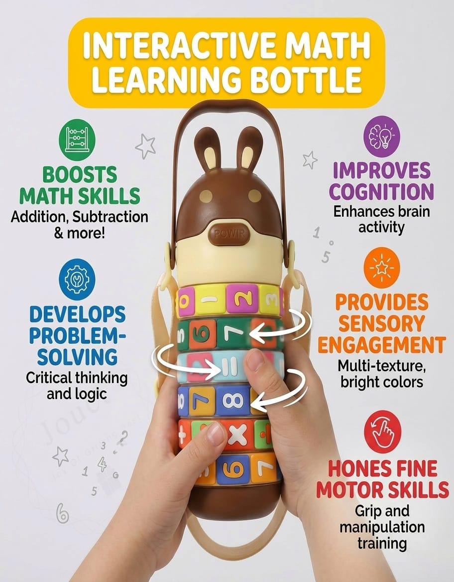 Kids Interactive Math Learning Water Bottle with Straw & Strap (520ml)