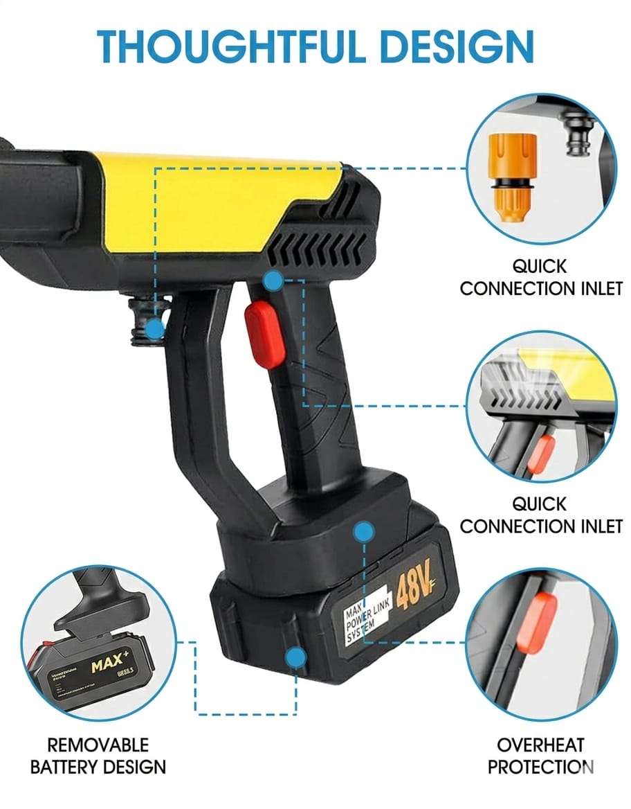 Portable Wireless High Pressure Car Washer Gun | 48V Cordless Washer