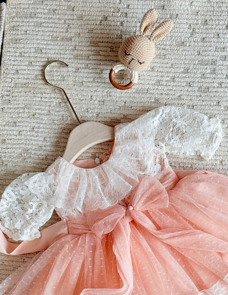 Blush Lace Bow Party Dress