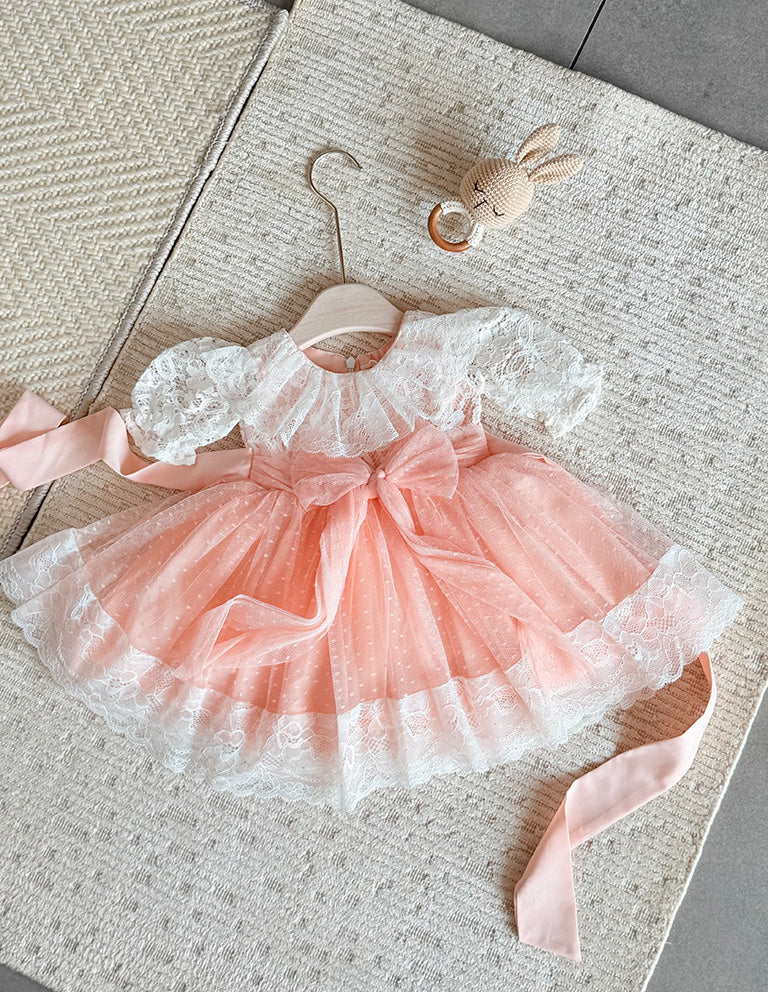 Blush Lace Bow Party Dress