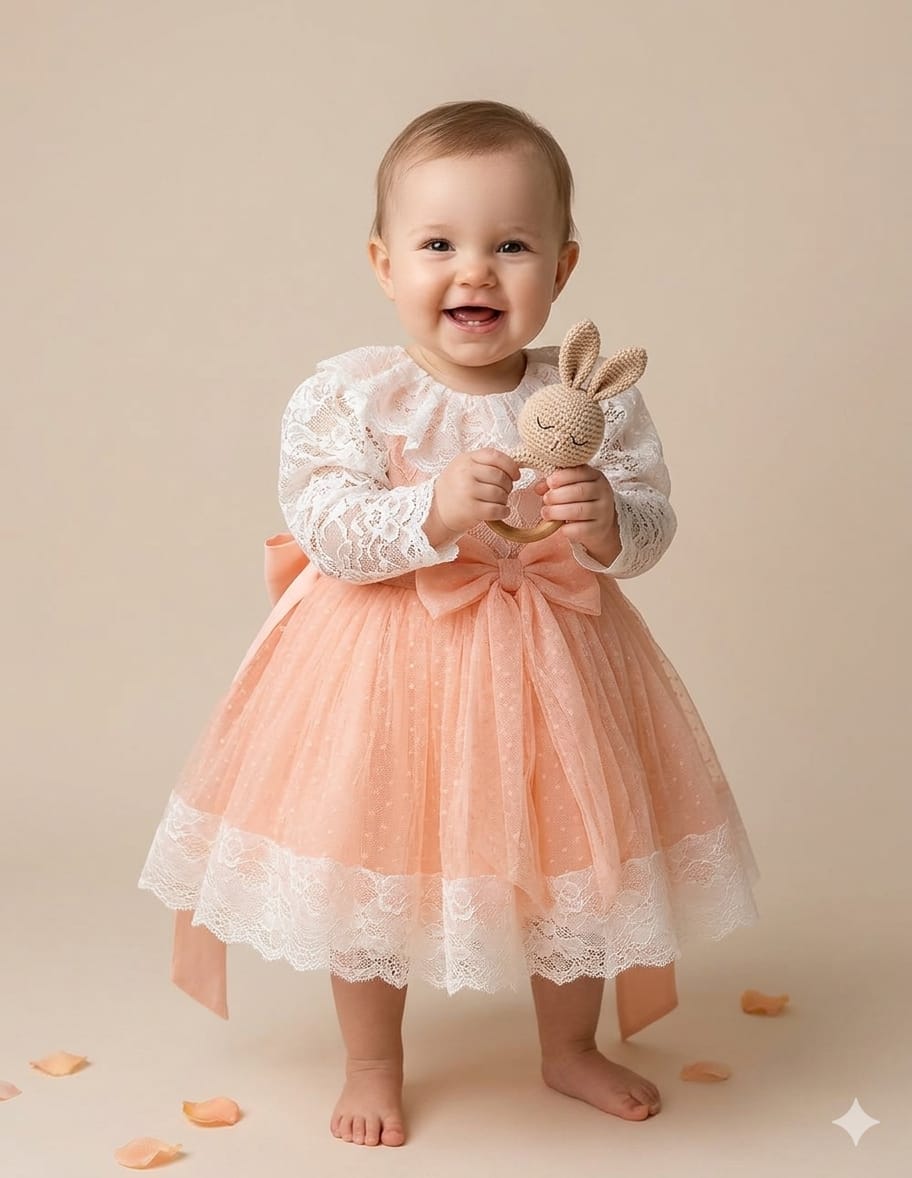 Blush Lace Bow Party Dress