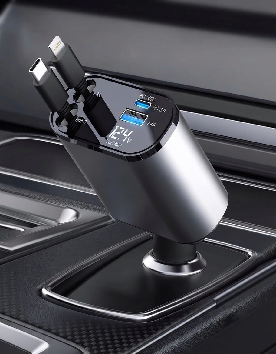 4-in-1 Retractable 66W Fast Car Charger